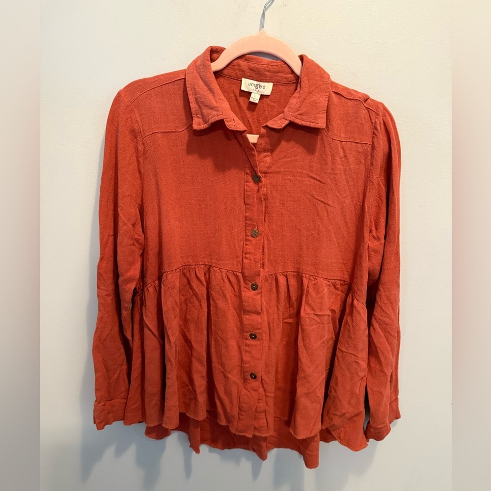 Umgee Terracotta Button-Down Boho Casual Shirt Large